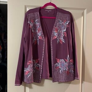 Soft Surroundings Burgundy Floral Jacket